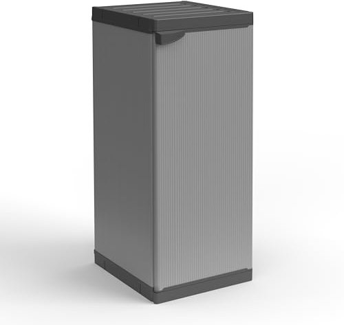 Adventa Armoire en résine de PVC et PP, 1 Porte, 1 étagère, Facile à Monter, système modulaire, Durable, adaptée à l'intérieur et à l'extérieur, 34 L x 40 x 85 H cm, Gris et Noir, Petit, 4 unités