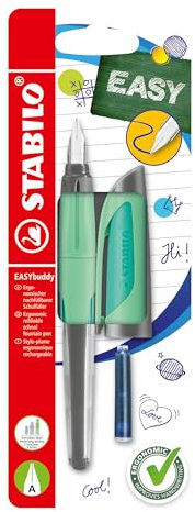 STABILO - Schulfüller mit Anfänger-Feder A - EASYbuddy Pastel in Minzgrün - Schreibfarbe blau (löschbar) - Einzelstift - inklusive Patrone