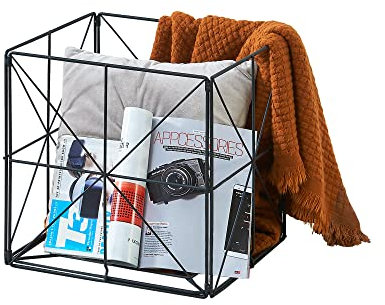 [en.casa] Porte-revues Porte-journaux Meuble de Rangement Polyvalent Salon Métal 40 x 40 x 40 cm Noir