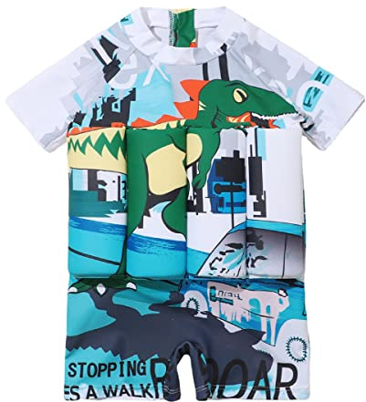 Bébé Garçon Tout-Petit Flotteur Maillot de Bain Une pièce Flottant Manche Courte Flottabilité réglable Maillots Vêtements de Plage d'été Rashguards