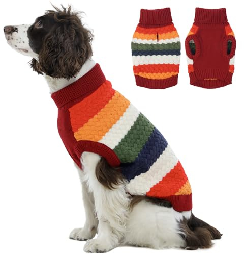 Kuoser Dog jumpers, Warm Dog Sweater for Dogs Pet Clothes,Pet Knitted Pullover Winter Warm Vest for Small & Medium Dogs, Puppy Turtleneck Knitwear Christmas Jumper, Dog Cold Weather Coat Costume