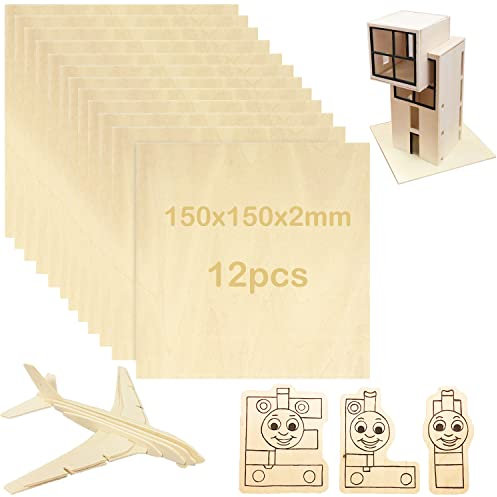 12 piastre in legno Balsa modellismo compensato tavola di legno fai da te 150 x 150 x 2 mm fogli di legno per Cricut Maker Modellismo Pirosenia Laser, legno da taglio laser, incisione laser