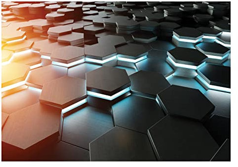 WallArena - Vlies Fototapete Kinderzimmer 368x254 cm Hexagon Geometrische Formen Gaming Jugendzimmer - Fototapeten Tapeten für Kinder Kindertapete - Vliestapete Wandtapete Tapete 3D Effekt