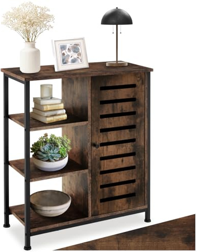 tectake® Industrial Sideboard, Kommode Schlafzimmer mit 3 Fächern und Schrankfach, TV Schrank 71 x 32 x 82 cm, Flur Möbel, Wohnzimmerschrank, Cabinet (Tür rechts, Industrial Dunkelbraun)