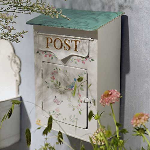 Vintage Outdoor Metall Briefkasten Farbe Shabby Chic Wandbriefkasten Amerikanischer Stil Garten Blumen und Vogel Dekoration