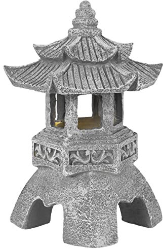 Muross Solar Pagoda Lantern IP55 Waterproof Solar Stone Towel Light Solar Powered Zen Garden Statue Lantern Decorative Japanese/Chinese Style Landscape Lantern for Outdoor Pavement(Steeple Light)