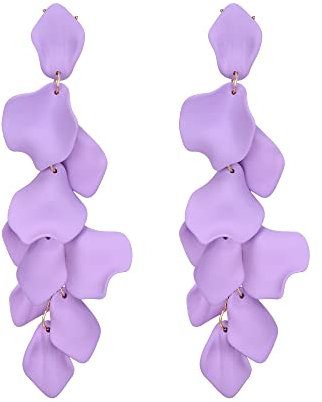 EVER FAITH Long Petal Earrings for Women Girls, Acrylic Lavender Purple Rose Floral Flower Statement Dangle Earring Summer Holiday Jewellery