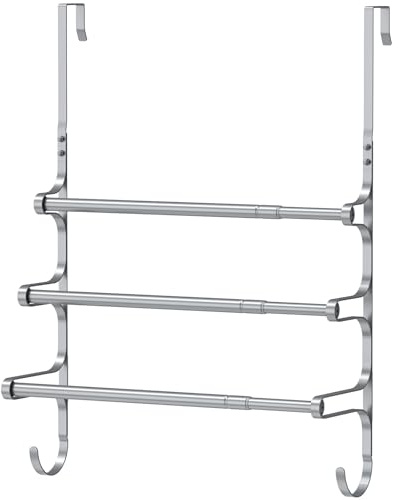 CANYAVE Over The Door Towel Rack, Over Door Towel Rack for Bathroom Door, Triple Towel Storage Holder with Hooks (Silver)