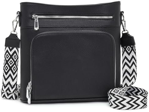 Atgbiem Handtasche Damen Mittelgroß Umhängetasche Vegan Leder Taschen Damen Crossbody mit Geldbörsenfunktion Schwarz