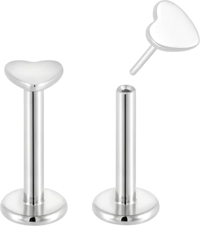 Pierced Koala 2 st Titan 16G Trådlösa Kärlekshjärta Platta Örhängen Labret Tragus Brosk Läppörhänge Skivstång Monroe Conch Kroppspiercing Smycken