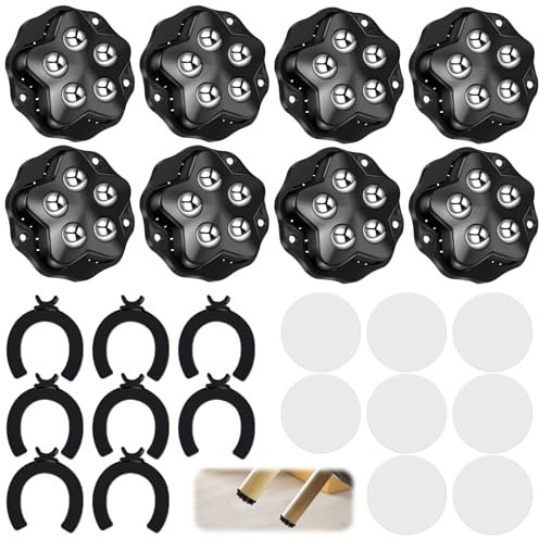 Ruedas de bolas para muebles, 8 unidades, ruedas pequeñas de carga pesada, ruedas planas de carga pesada, ruedas de 360 grados para utensilios de cocina, autoadhesivas, con 5 bolas de acero y freno,