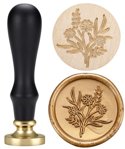 Yoption Wildflowers Wax Seal Stamp, Floral Wax Seal Stamp with Vintage Wood Handle for Wedding Invitation Gift Wrap Envelopes Christmas Card
