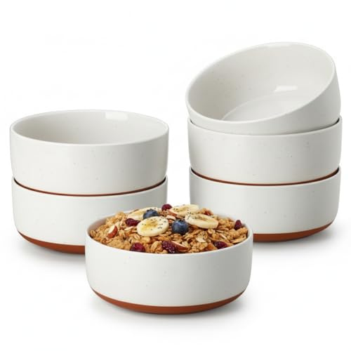 MALACASA Cereal Bowls Set of 6, 24 OZ Ceramic Bowls for Kitchen, Soup Bowl Breakfast Bowls, Dishwasher Microwave Safe, Khaki White, Series Tara
