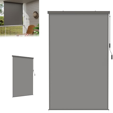LZQ Vertikal markis 160 x 250 cm – väderbeständig utomhusrullgardin med vev – balkong insynsskydd och solskydd – lämplig för terrass, trädgård och fönster – robust vertikal markis – grå