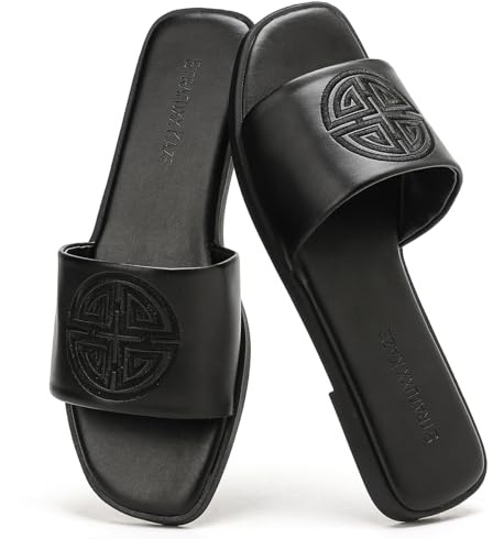 Stratuxx Kaze Womens Dressy Flat Sandals Memory Foam Comfy Slide for Summer