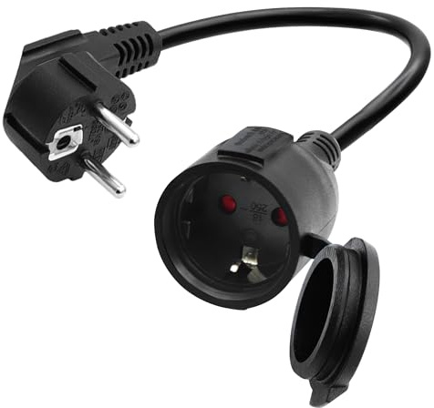 LANMINGLEL Förlängningskabel utomhus med Schuko-kontakt 90° kort AC Schuko förlängningskabel strömkabel, kontaktförlängning, svart, 3 x 1,5 mm² 16 A 250 V IP44, för hem, kontor (90°