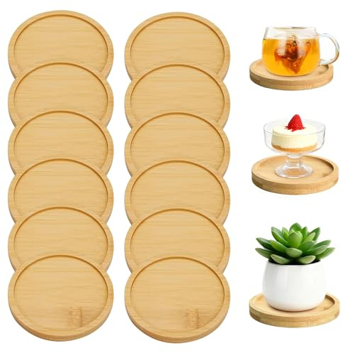 12 Pezzi Sottobicchiere Rotondo in Legno, Set di Sottobicchieri in Bambù, Set per Artigianato, Sottobicchieri per Artigianato, Bicchieri da Bevande, Piatti per Piante, Piatti per Arte, Tazze per