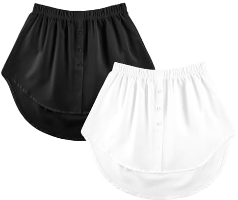 AYBUY 2 Pcs Shirt Extender for Women, Adjustable Layered Fake Top Lower Sweep Shirt, Half Length Mini Skirt for Sweatshirts Leggings Under Skirt Blouse Top, XL