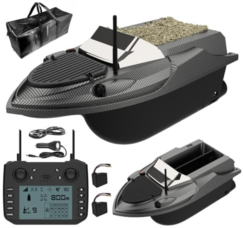 Barco Cebador RC con 180 puntos GPS, Barco de Cebo de Pesca, doble GPS BeiDou, control remoto 800m, liberación de cebo 3kg, crucero automático & retorno, entrega de anzuelo y red para pesca