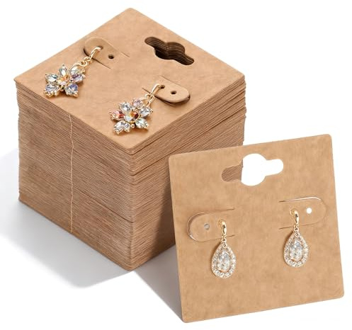 Azefnuhk 100 Pcs Brown Earring Cards with Holes, 1.97'' x 1.97'' Earring Display Card, Earring Holder Card, Blank Hanging Earrings Tags for Jewelry Packaging Selling, Earrings Hanging, Retail