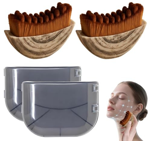 2 cepillos de limpieza facial linfática para contornear – Paquete doble de exfoliantes faciales manuales para exfoliar y cepillar en seco – Masajeadores faciales suaves en la piel para tonificar y