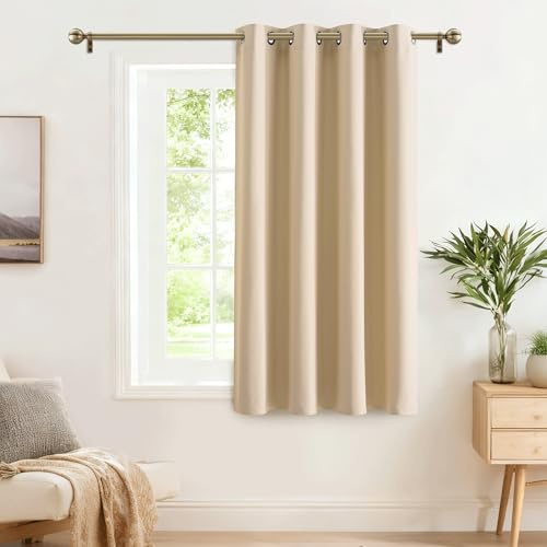 PONY DANCE Thermovorhang mit Ösen - 1 Stück H 158 x B 132 cm Verdunkelungsvorhang Kurz Vorhang Kinderzimmer Mädchen Thermovorhang gegen Kälte und Hitze Ösenschal, Biscotti Beige