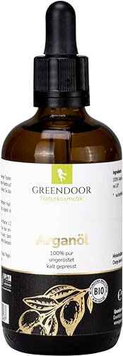 GREENDOOR reines Bio Arganöl 100ml mit Pipette, pur nativ kaltgepresst natürlich ungeröstet vegan, Haaröl ohne Silikon, Argan Öl, Haare Haut Nägel Gesicht Feuchtigkeit