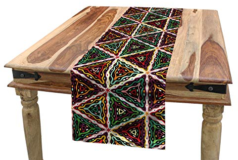 ABAKUHAUS afrikanisch Tischläufer, Geometrisches Grunge-Mosaik, Esszimmer Küche Rechteckiger Dekorativer Tischläufer, 40 x 180 cm, Orange Rot Grün