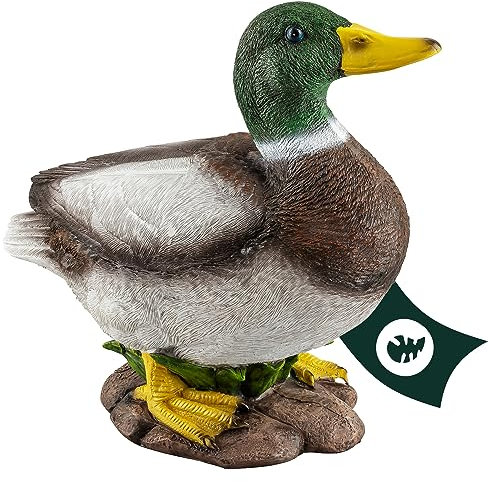 VERDOBA Gartendekoration stehende Ente aus Kunstharz handbemalt - Gartenfiguren für außen & Wintergarten Dekoration - Garten Figur aus Kunststein, Kunstharz - Teich Dekoration (stehender Erpel)