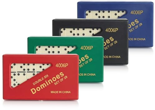 ASPIRE UK Double Six Dominoes Set of 28 with PVC Carry Case Classic Domino Tiles Portable Travel Family Board Game for Adults Kids Random Colour