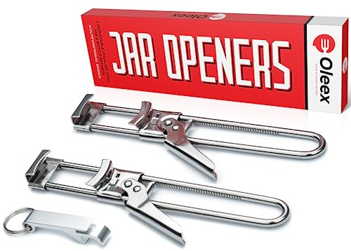 Oleex burköppnare för svaga händer (x 2) med nyckelring flasköppnare. Enkla äldre artrit, barnöppnare. Gripare tät locköppnare, kökstillbehör
