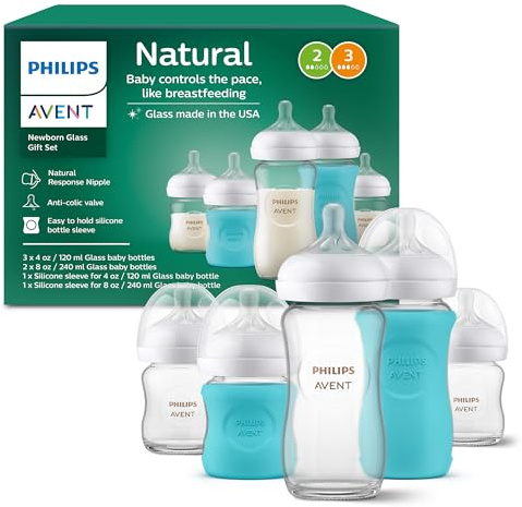 Philips AVENT SCD858/01 - Biberón de cristal con tetina de reacción natural, set de regalo para bebé