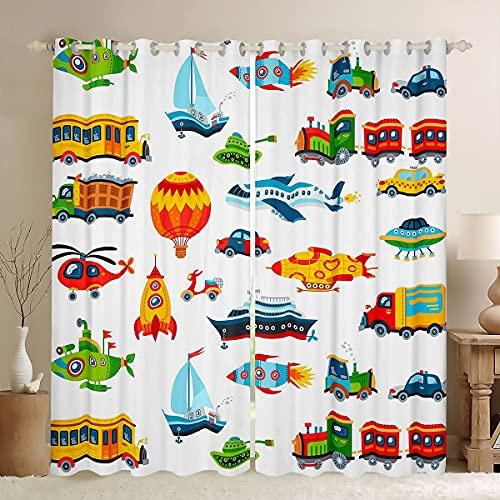 Tende da finestra per camera da letto e bambini luminose carine tende per aerei giocattolo colorato per trasporto veicoli tende per finestre da viaggio trattamenti W46 x L54