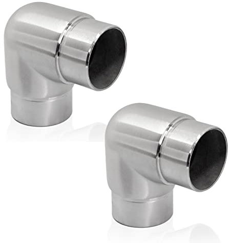 PRIOstahl Lot de 2 raccords d'angle ronds à 90° - Diamètre 42,4 mm - Pour tubes ronds, main courante - À emboîter - En acier inoxydable V2A