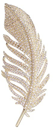 Gold Rhinestone Feather Brooch Pin for Women Men Fashion Crystal Delicate Leaf Brooch Lapel Pins Elegant Dress Accessories Jewelry Boutonniere Corsage for Hat Bag Suit Tie Wedding Birthday