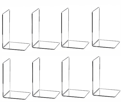 Fermalibri in acrilico per scaffali, in plastica trasparente, 8 pezzi, per camera da letto, biblioteca, ufficio, scuola, cancelleria, regalo, (4 paia, grande)