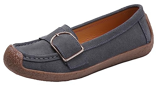 rismart Mocasine Mujer Ante Poner Conducción Planos Casual Zapato Barco Gris,37