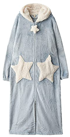 KBOPLEMQ Bata larga de forro polar para mujer, albornoz de franela de forro polar para invierno, cárdigan grueso, kimono de felpa, bonito abrigo, bata de baño, camisón con cremallera, ropa de dormir