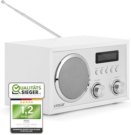 Linsar - DAB Radio mit Bluetooth, AUX-IN, Kopfhörer-Funktion - Nostalgie Retro Design - LCD-Display (weiß)