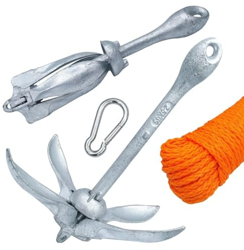 Kit Ormeggio Ancora ad ombrello con cima galleggiante da 30 mt. e moschettone Per kayak gommoni (1,5 kg.)