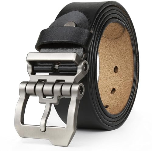 JingHao Gürtel Herren,Ledergürtel 110cm-160cm,Jeansgürtel,Gürtel Metall Retro Denim Große Taille Männer Gürtel 38mm Breit Schwarz Braun D20(Länge 125cm Fit für Taille 40-42, Schwarz 1)