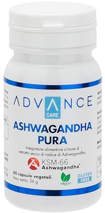 +Watt Ashwagandha Pura KSM-66 Advance Care Integratore Alimentare a Base di Estratto Secco di Radice di Ashwaghanda 60 Capsule Vegano & Senza Glutine
