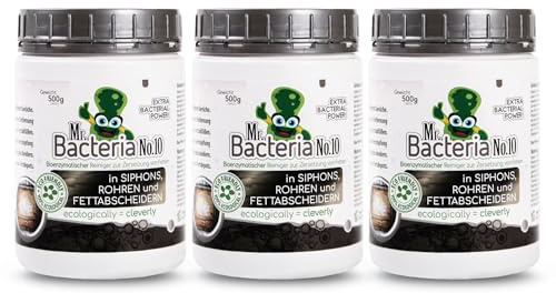 Mr.Bacteria No.10 bioenzymatisk rengöringsmedel för att bryta ner fett för sifoner, rör och fettseparator 500 g (3 x 500 g)