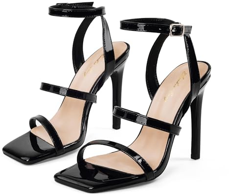 Elisabet Tang Elegant Black High Heeled Sandals for Women – Adjustable Straps, Square Toe, Stiletto Pumps for Party, Evening, and Formal Occasions Black Size 8