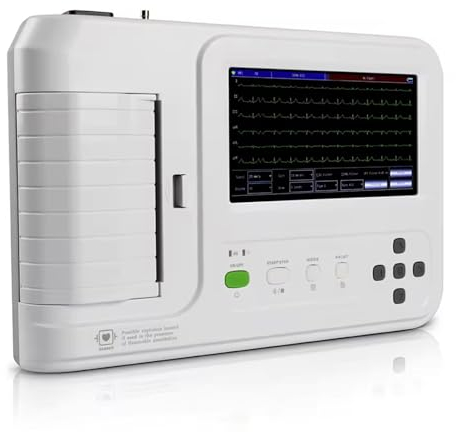 HNBYLMM EKG-monitor bärbar 7 tums digital pekskärmsutrustning 6 kanaler 12 ledningar EKG-maskin digital utrustning med programvara