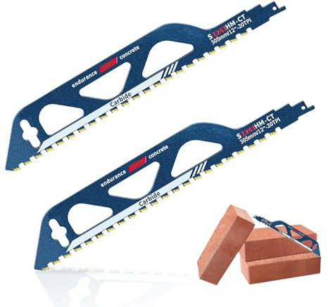 WDKXCN Reciprocating Saw Blades, 2Pcs Universal Concrete Sabre Saw Blades for Cutting Brick Block Cement Board, Professional Compatible with Bosch Dewalt, Blue, 300mm