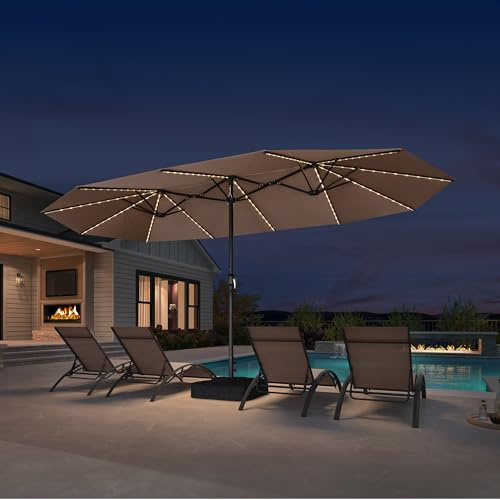 PURPLE LEAF Parasol Rectangulaire avec LED et Pied 4,55 x 2,7 x 2,4 m Taupe