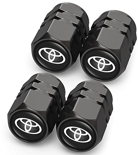 Tire Valve Caps, Valve Stem Caps Fit Toyota, Corolla, RAV4, Highlander, Alloy Car Tire Caps for Corrosion Resistant Leak-Proof Car Accessories, Black