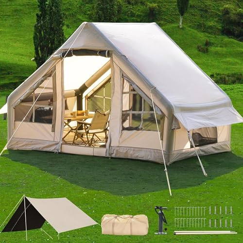 Uppblåsbart tält, pop up-tält med baldakin, 2/4/6/8 personers uppblåsbara tält för camping, stora lufttält med luftpump, för glamping, stor väst enkel installation