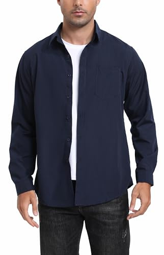 Camisa Cuadros Hombre Algodón Franela Camisa Leñador Blusas Basiccon Botones Camisetas Manga Larga Oficina Básico Vintage Western Casual Azul Marino Puro L